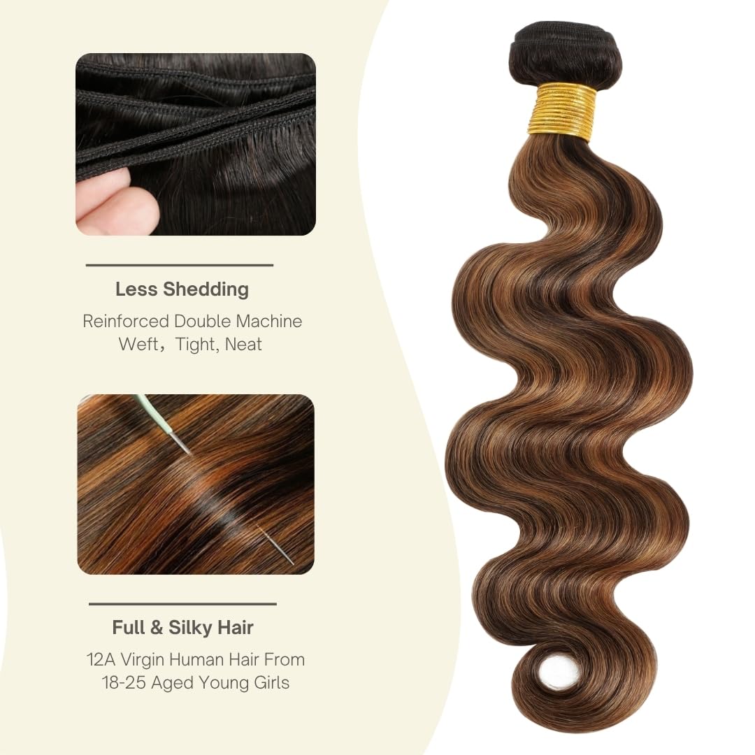 Amazon.com : MOMOSHERO Brown Highlight Body Wave Bundles  display picture 2