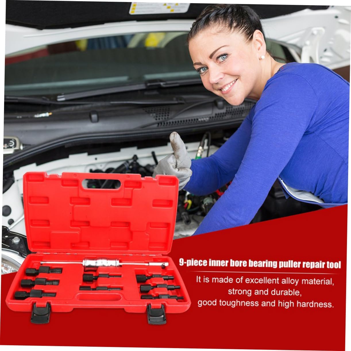 Mobestech 9-Piece Bearing Puller Set Steel Bearing Extractor Tool for Auto Repair Inner Hole Remover Slide Hammer for Mechanic Use