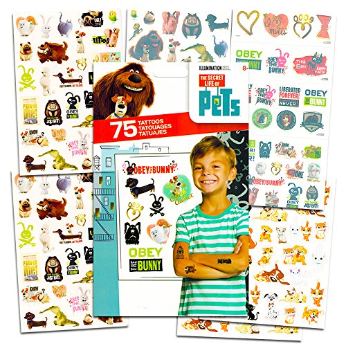 Secret Life of Pets Tattoos Party Favors Set -- 75 Temporary Tattoos with Bonus Stickers