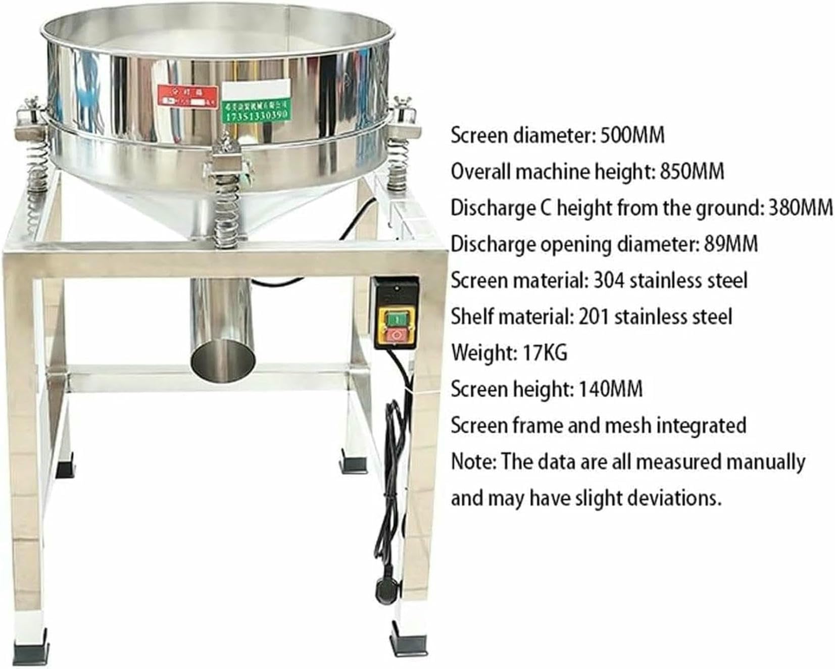 Mehlsieb, Edelstahl, elektrisch, vibrierendes Mehlsieb, automatische Schüttelmaschine, Mehlpulverschüttler, für den industriellen Einsatz~/