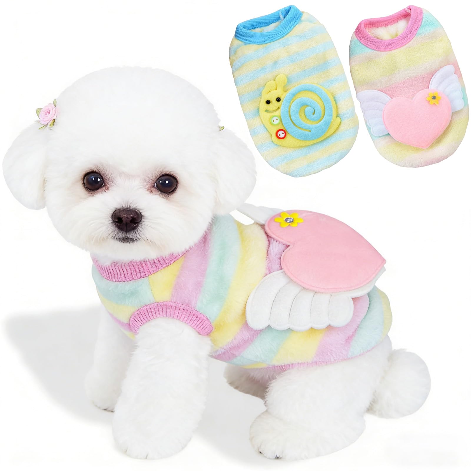 Photo 1 of 2 Pack Teacup Dog Clothes Warm Soft Fleece Extra Small Dog Sweaters for Teacup Chihuahua Yorkies Girl Fall Winter Cute Sweater Pet Clothes for Kitten, Rabbits, Guinea Pig,Ferret,1.6-3lbs XXS