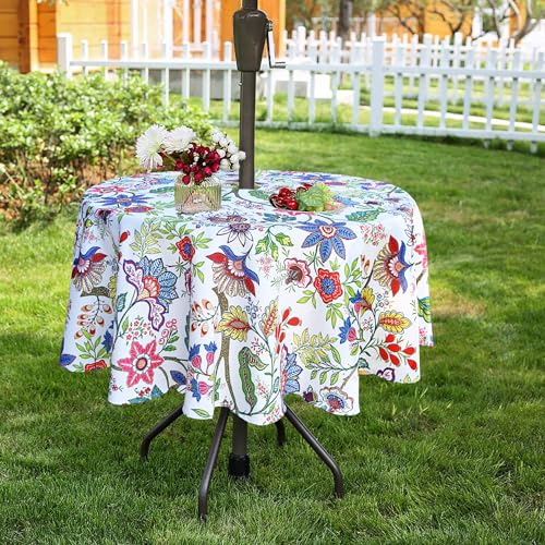Image of EHouseHome Outdoor and Indoor 70inch Round Tablecloth with Umbrella Hole and Zipper, Waterproof Zippered Patio Cloths, Spring /Summer Table Covers for Backyard Circular Table /BBQs /Picnic