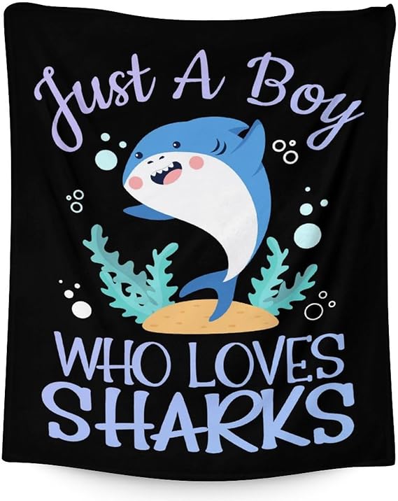 Shark Blanket Gifts - 30"x40" Cute Throw Blanket for Boys - Black Soft Fuzzy Blankets for Couch & Office