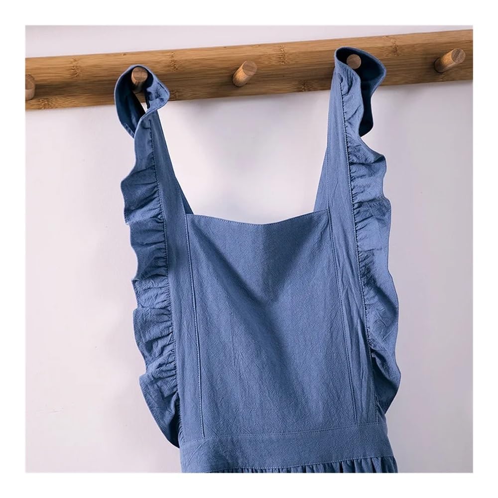 Casa Cotone Lino Pinafore Con Loto Foglia Di Loto Giapponese Coreano Balze Cucina Caffetteria Lavoro Falbala Grembiule Kawaii