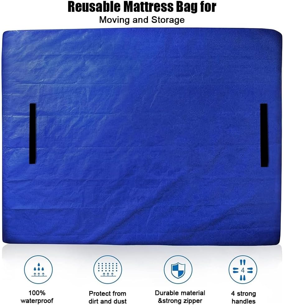 Mattress Bag for Moving, Queen Size Mattress Cover for Moving and Storage, Heavy Duty Waterproof Tarp with Handles and Strong Zipper(208 * 160 * 38cm/82 * 63 * 15in)