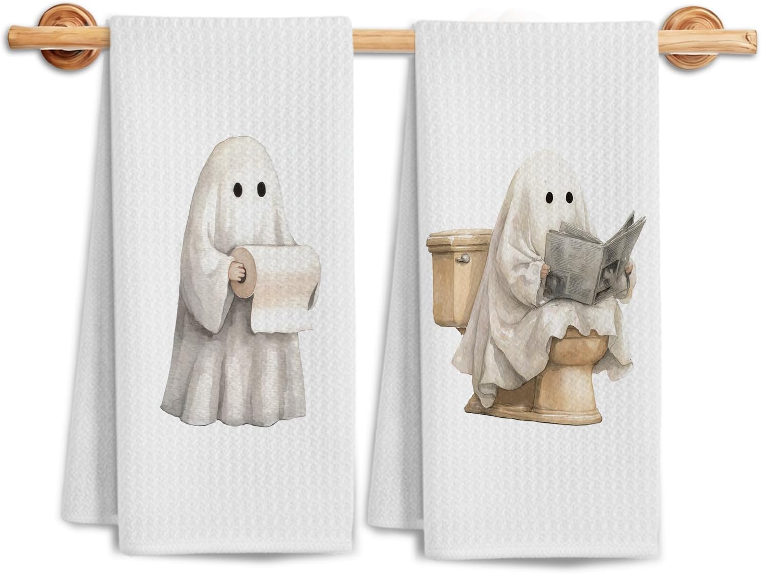 Funny Halloween Ghost Hand Towels for Bathroom Set of 2,16x24 Inch | Funny Ghost Bathroom Decor,Halloween Hand Dish Tea Towels for Kitchen Bathroom Washroom