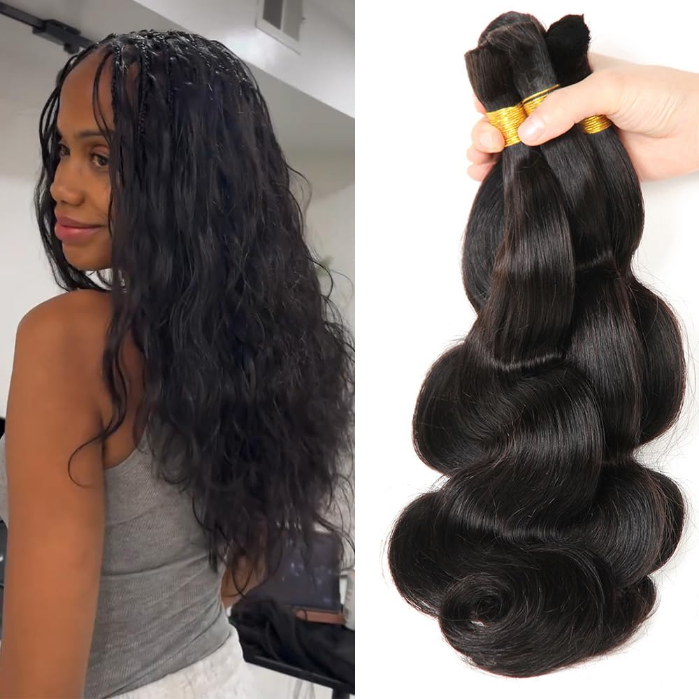 YAOJISUDAJI Bulk Human Hair Body Wave - 4 Bundles (200g) Natural Black 20"22"24"26" Weft-Free for Seamless Box & Boho Knotless Braids