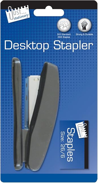 Just Stationery Stapler with 500 No 26 Staples, Assorted Colours