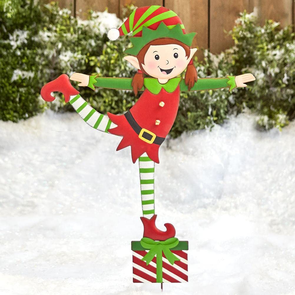 Paletto da giardino degli elfi di Natale - Decorazione da giardino per le vacanze - Palo da giardino in metallo di Natale Gnomo in ferro battuto Ornamento da elfo Insegne da giardino Decorazioni