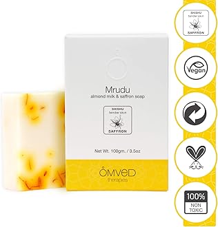 Omved MRUDU Almond Milk and Saffron Nourishing Ayurvedic Baby Soap - 100g (Pack of 3)