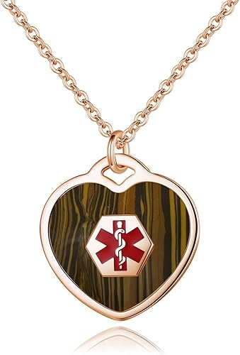 Miniatura 18 de LinnaLove Collar de alerta médica para mujeres personalizable Pearl/Shell Heart Medical ID colgante con cadena de 24 pulgadas