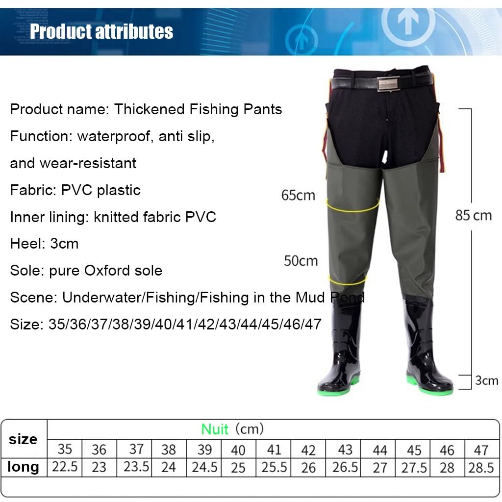 IBOWZ Vadeadores de Pesca Botas de Pesca con vadeo hasta la Cadera de 80 cm, Pantalones de Drenaje para Tierras de Cultivo y Botas de Pesca, Botas de Lluvia de Nailon Impermeables de PVC