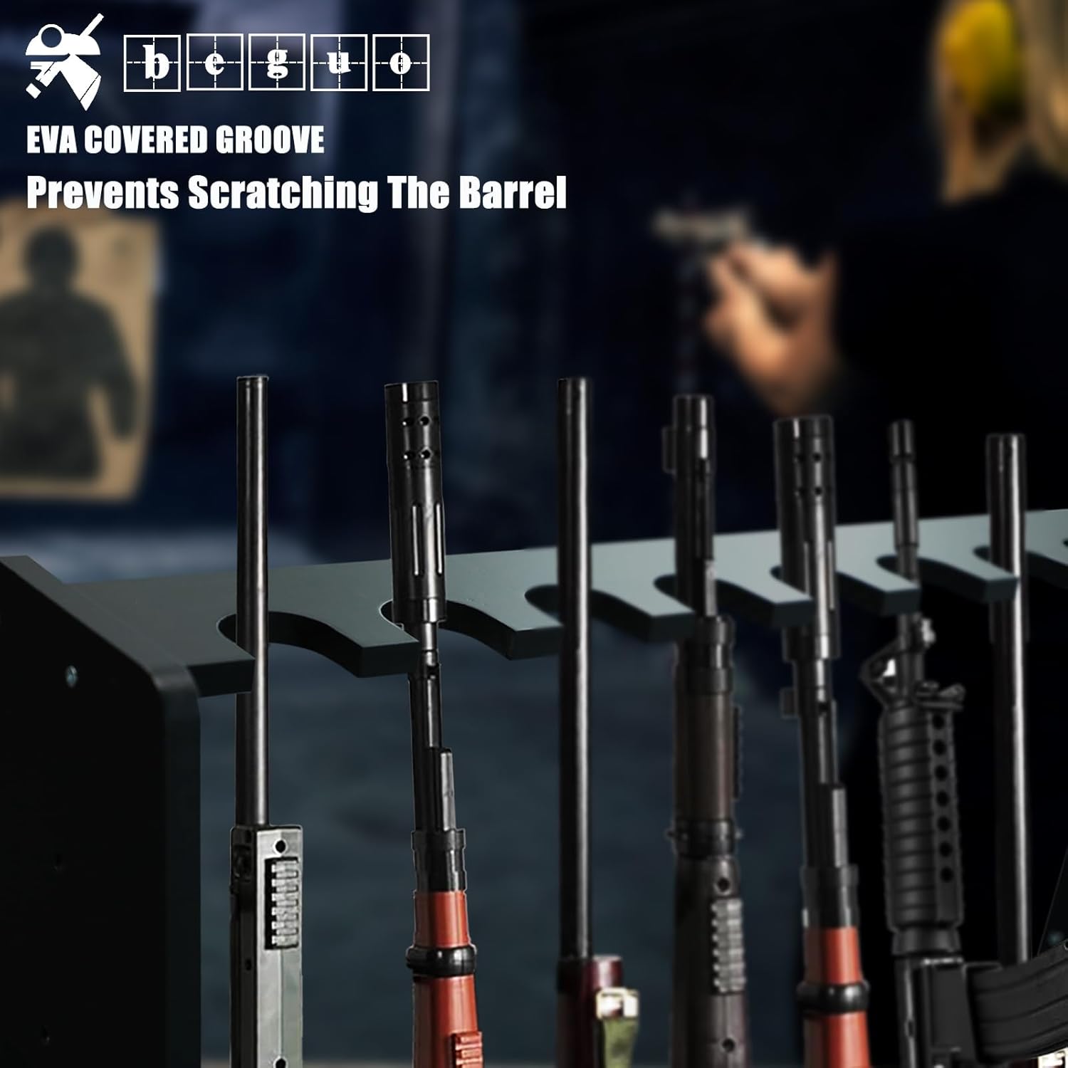 Gun Rack Stand Indoor, Upgraded Wooden Floor Rifle Rack Stand, Height-Adjustable Gun Display Rack Holds up to 9 Long Guns and 8 Handguns