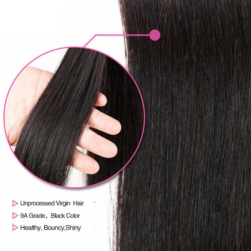 Urshiney Straight Human Hair Bundles for Women Thick Brazilian Virgin Hair Machine Made Double Weft Straight Weave Bundles Human Hair Natural Black Color Can Be Dyed Total 300g 16 16 16 Inch - Image 3