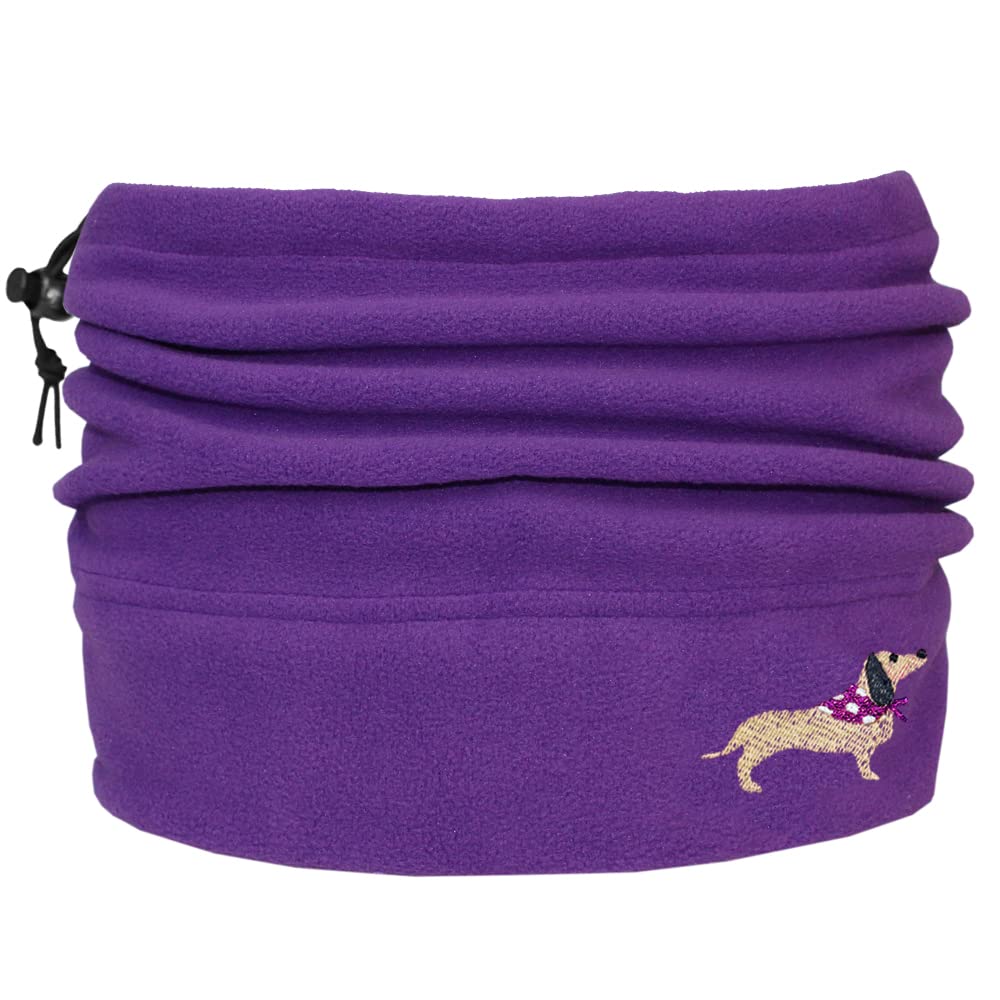 Teddyt's Women's Purple Embroidered Dachshund Sausage Dog Thermal Snood Scarf (Purple)