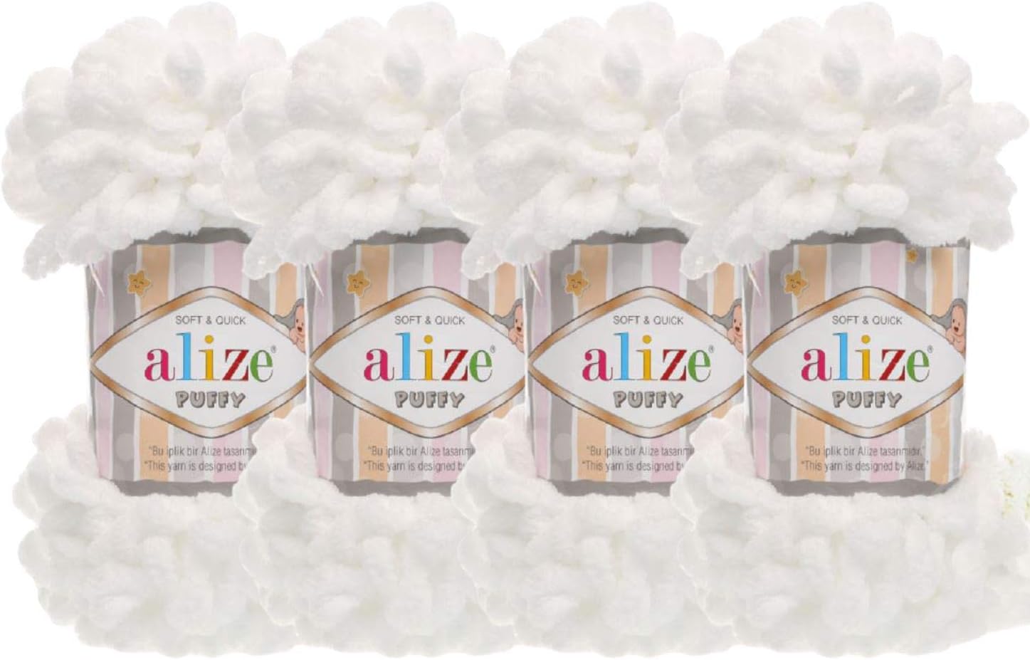 4 skn/Ball Alize Puffy Baby Big Loop Blanket Yarn 100% Micropolyester Soft Yarn 400gr 39.3 yds (55-White)