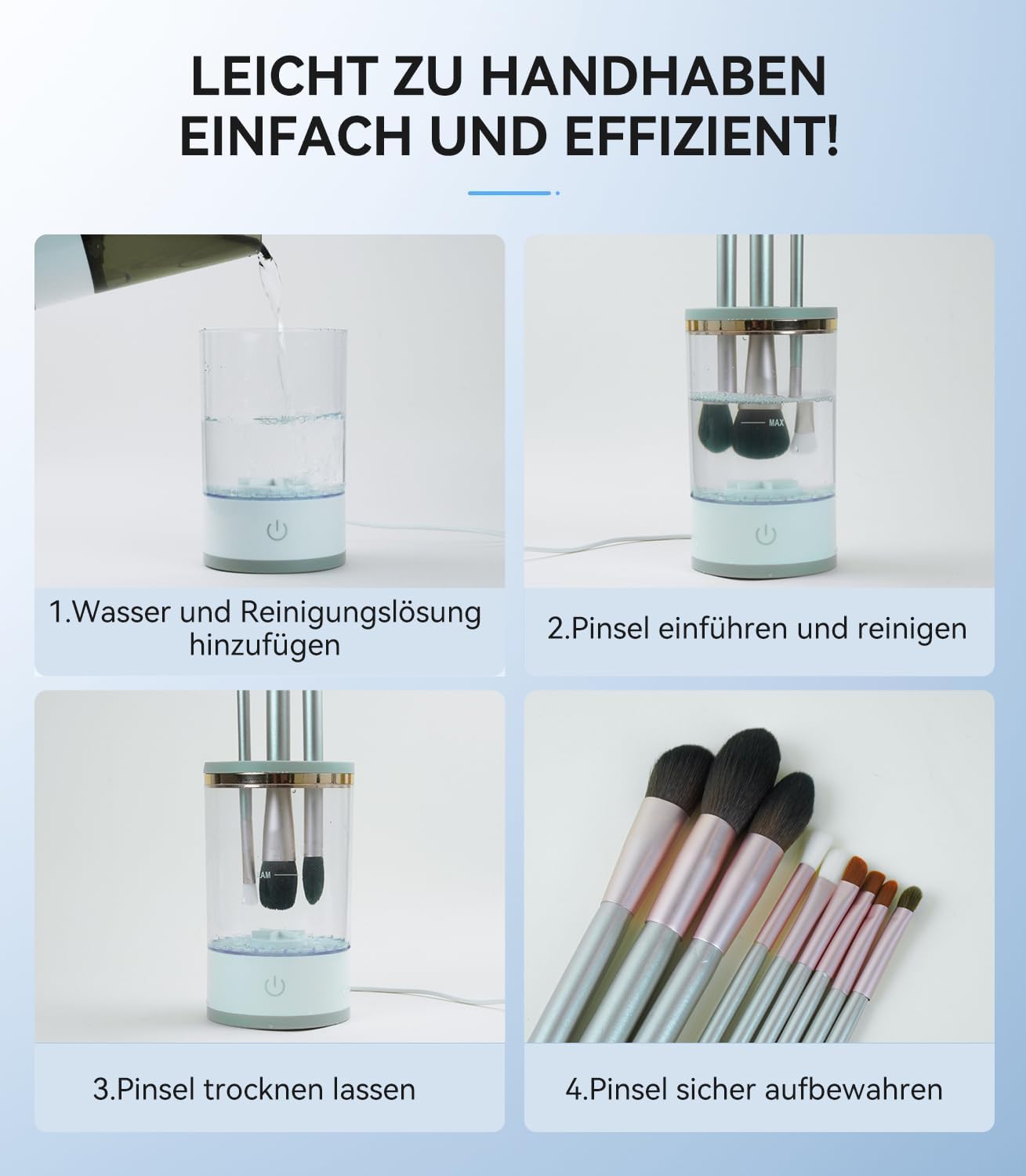 Pinselreiniger Make Up White【7000 U/min Motor – Leistungsstarke Tiefenreinigung】【Geeignet für alle Pinselarten】Leicht Zu Edienen Make Up Brush Cleaner Transparente Farbe, USB Betriebenea