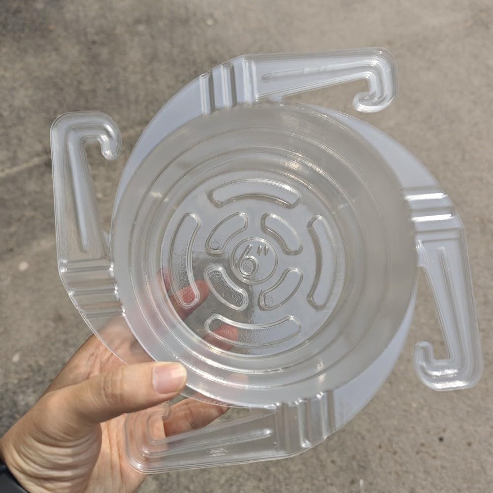 FUBESK 12 transparente Untersetzer für Kunststoff-Tropfschalen, Hängekörbe und Blumentöpfe, runde Pflanzen-Untersetzer mit Haken-Design, effizient für Wassersammlung, Innen- und Außenbereich