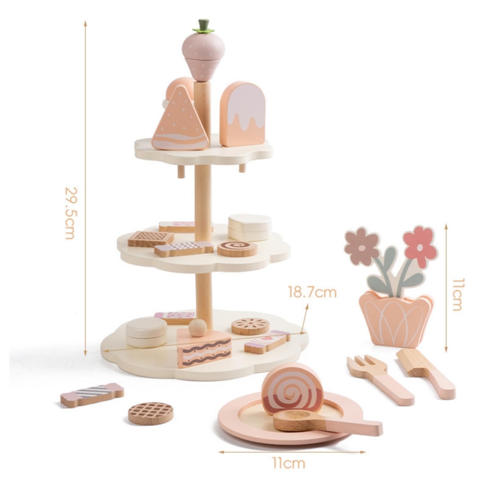 Perfeclan Children Play Kitchen Juego de Té Infantil Juguete de Madera Set de Dulces Soporte de Pasteles Helados Lollipops con Madera Lisa Adecuado para de Té Juego Simbólico Cocinas de Juego