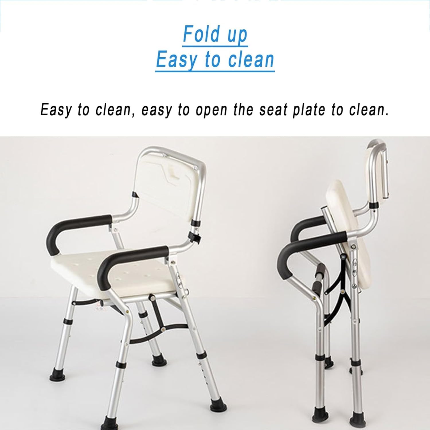 Asiento de Ducha Plegable Silla de baño Plegable con Brazos y Respaldo for Personas Mayores discapacitadas Ducha Interior Silla portátil con Patas Ajustables for bañera Pies Antideslizantes
