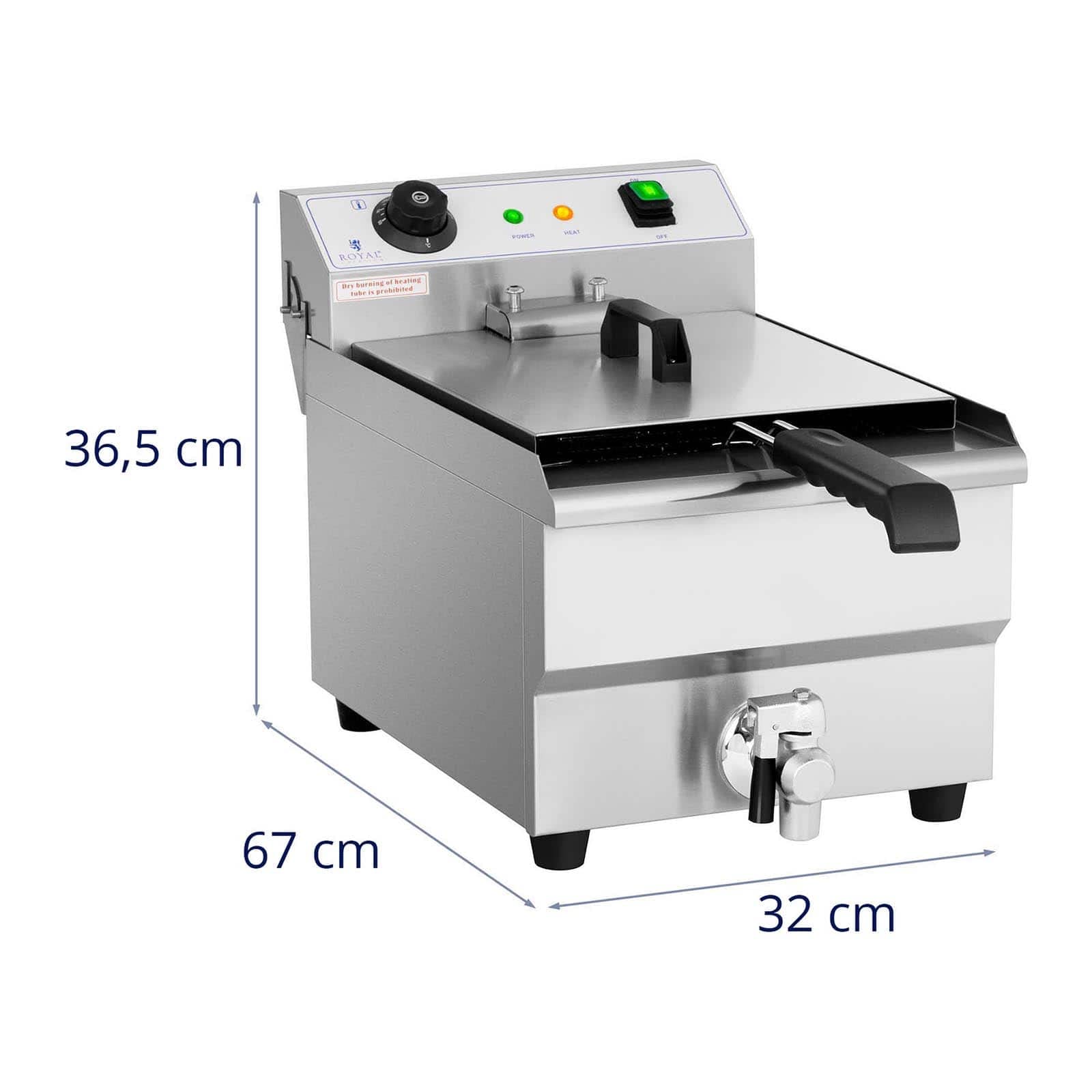 Royal Catering Friggitrice Elettrica Con Zona Fredda e Rubinetto di Scarico RCEF-13EHB (13 litri, 3.200 W, Acciaio inox, 50-200 °C)