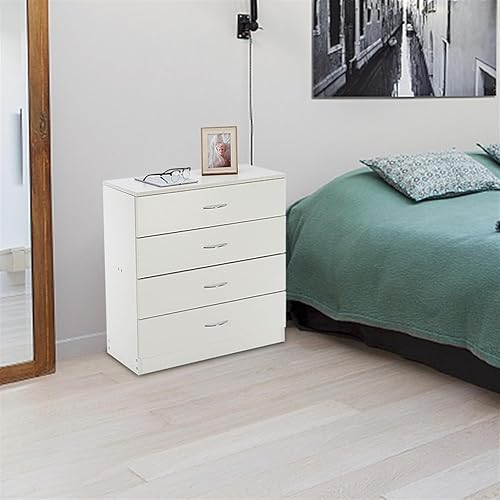 Miniatura 4 de Mesita de noche blanca con 4 cajones, mesita de noche blanca para dormitorio con mango de metal, mesa auxiliar de sofá con 4 cajones para
