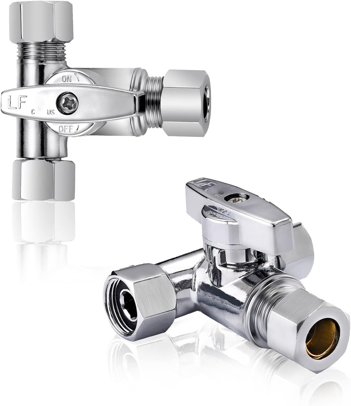 Brass 2Pcs Chrome-Plated Add-A-Tee 3-Way, 3/8 Inch Angle Stop Valve for Reverse Osmosis Water Filters, Ice Maker, Refrigerator