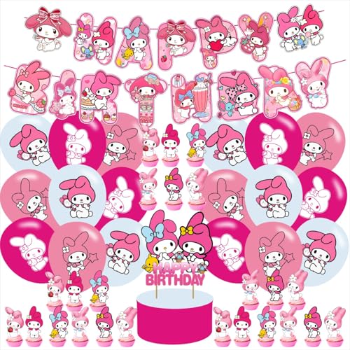 My Cute Melodyy Party Supplies Cute Anime Birthday Party Decoration Princess Includes Cake Toppers Cupcake Toppers Balloons Banner Party Supplies Decoration For Adults Boys Girls Teens