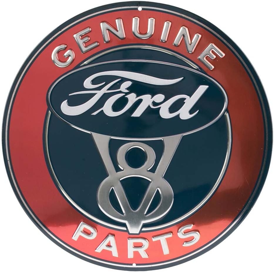 Ford Genuine Parts V8 – Letrero redondo de metal en relieve, vintage, para garaje o cueva de hombre