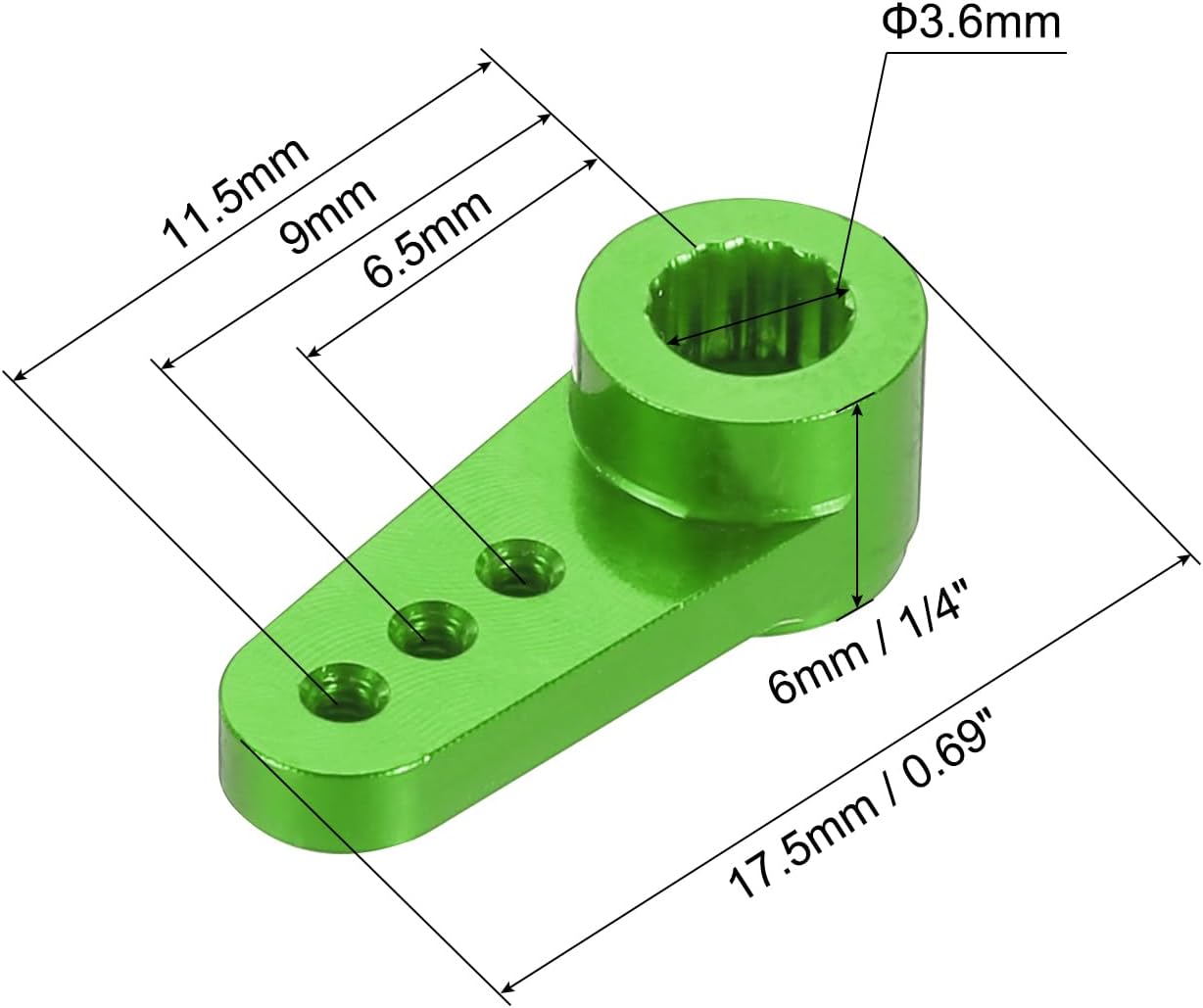 MECCANIXITY 4 Pcs Aluminum Servo Horn 15T Servo Horn Steering Short Arm 17.5mm Length Green Suitable for DIY RC Car/Boat/Airplanes Boat Model Accessories with Screws
