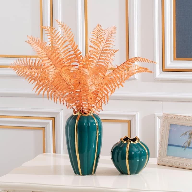 Miniatura 5 de WhaleCreation - Jarrón de cerámica de estilo contemporáneo chapado en oro estilo calabaza, decoración moderna del hogar (corto, verde) (PV001)