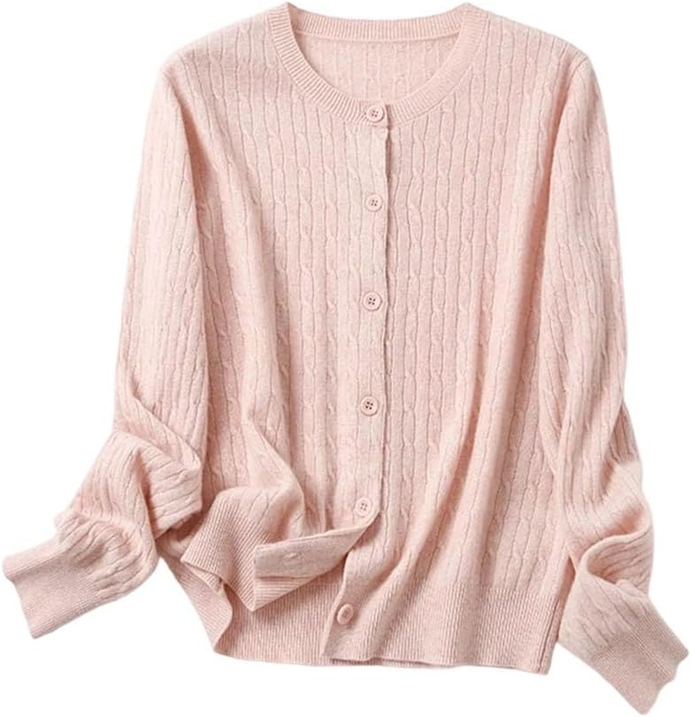 Women Single Breasted Round Collar Plain Sweaters, Straight Slightly Stretch Chic Sweater