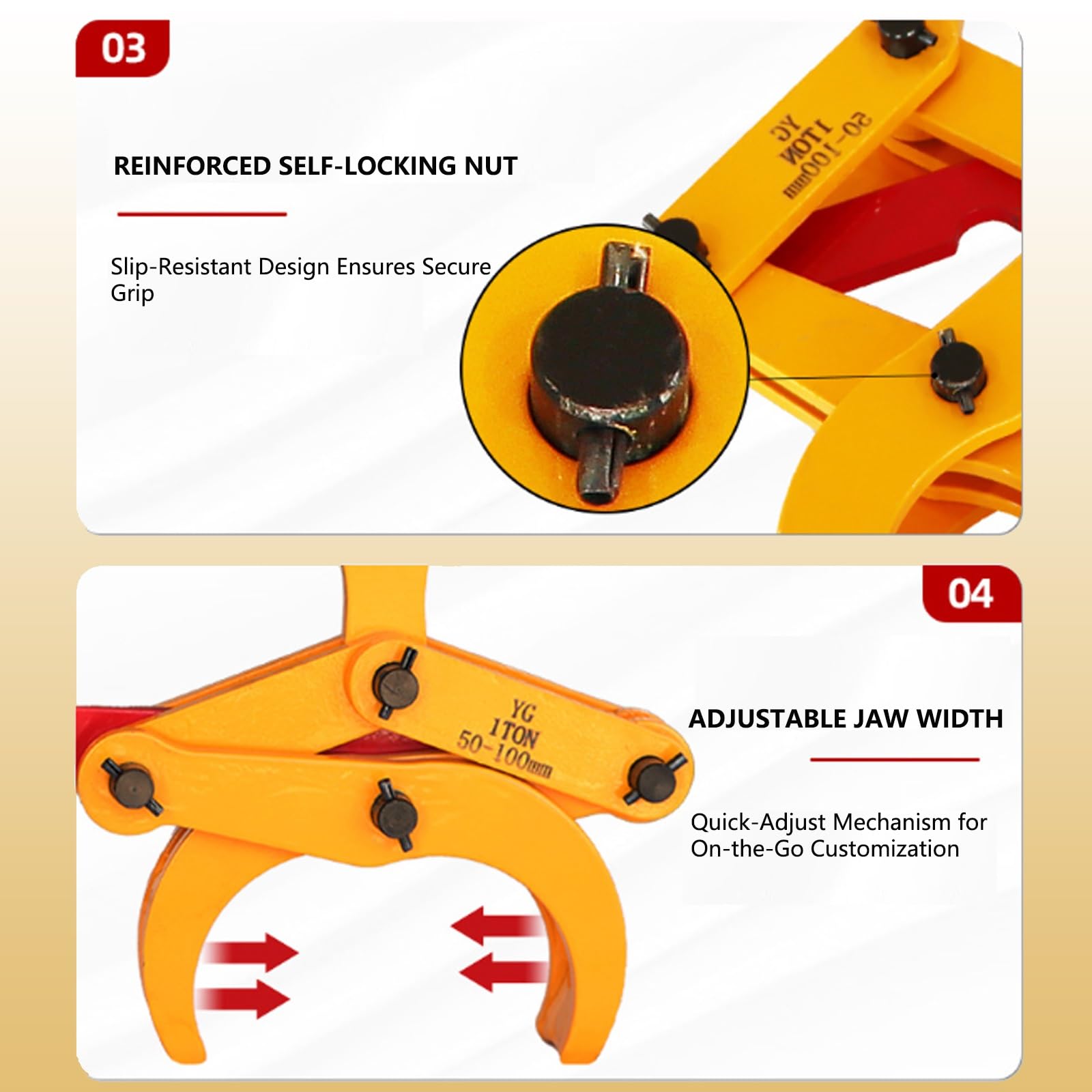 Pincetta for Tubi d'Acciaio Rotondi 1-3t - mascelle Regolabili 2"-9,4". Viti autobloccanti + Finitura antiruggine. Ottimizzata for sollevamenti Orizzontali di Tubi(2ton)