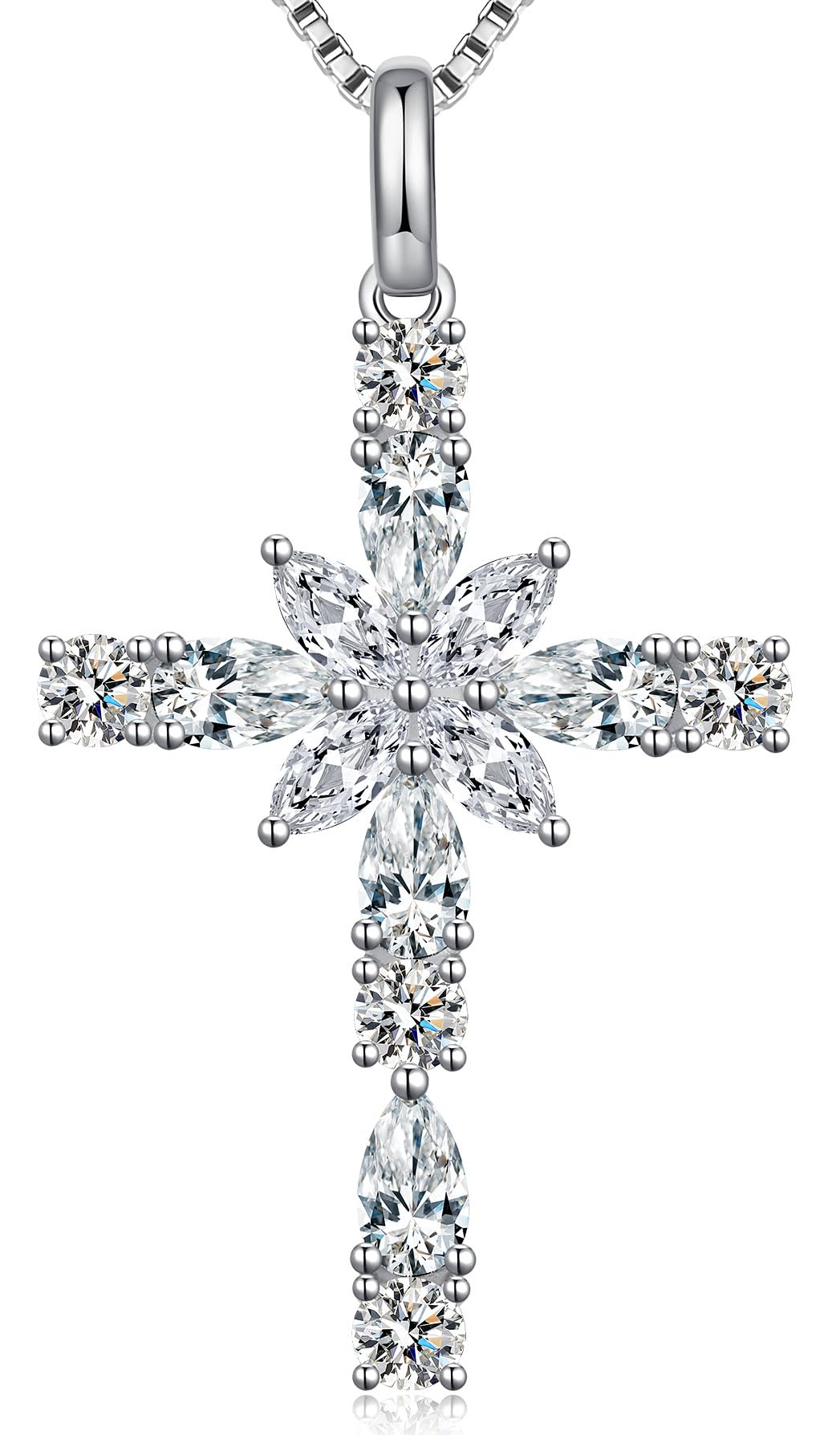 Placcato oro bianco 18 carati Collar Cruz Mujer Plata s925 Cadena de Plata 925 Colgante para Mujere y Damas