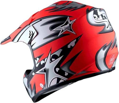 Miniatura 5 de 1Storm Casco de motocross para jóvenes BMX MX ATV Dirt Bike Casco con estrella mate rojo + gafas + guante rojo para jóvenes Bundle