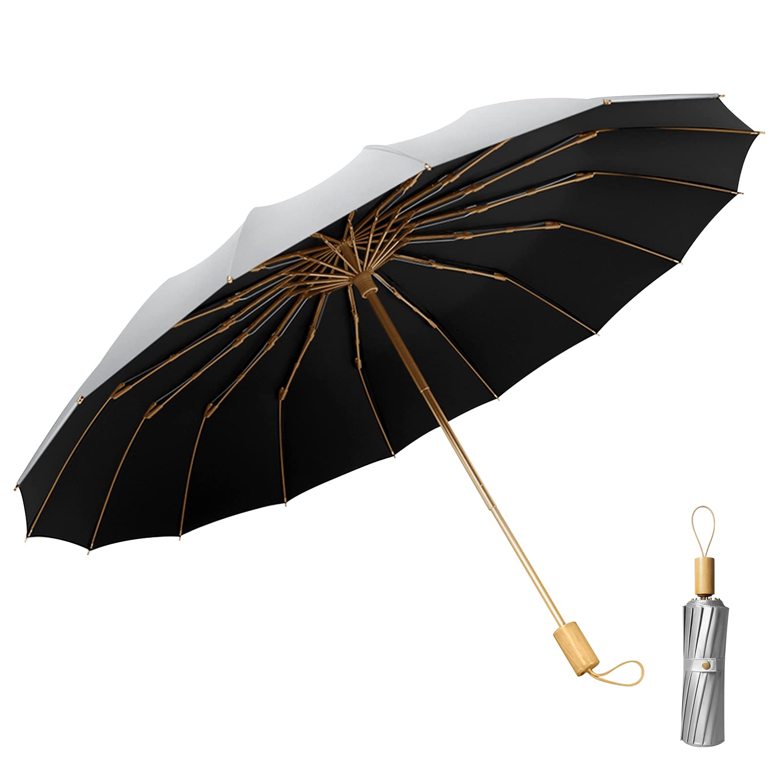 OZ SMARTSun/Rain Compact Umbrella, UPF 50 UV Protection 16 Fibreglass Ribs Super Windproof Folding Umbrella Parasol, Sun Blocking Travel Golf UV Umbrella