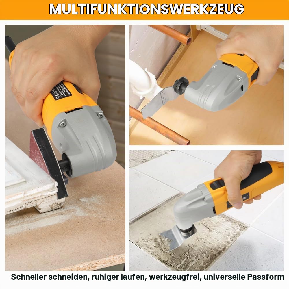 Hoteche 200W Multifunktionswerkzeug mit Zubehör – Oszillationswerkzeug mit 22.000 U/min, 3° Schwingwinkel, inkl. Sägeblatt, Schaber, Schleifpad & mehr für Holz/Metall