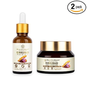 Bella Vita Organic The Ultimate Radiance Kumkumadi Combo Repair & Rejuvenate Skin with Turmeric & Sandal, Includes Face Oil 30 ml & Face Cream 50 gm