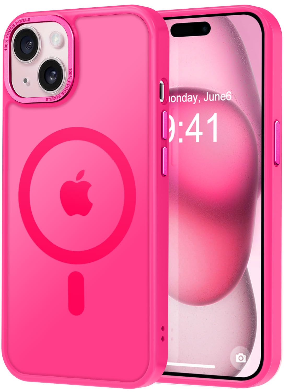 Thomo Upgraded Magnetic for iPhone 15 Plus Case [Compatible with Magsafe] [Mil-Grade Protection], Pocket-Friendly, Slim Translucent Phone Case Cover for iPhone 15 Plus 6.7", Hot Pink