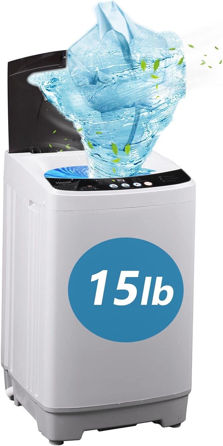 Portable Washing Machine WANAI Full-Automatic Portable Washer with 12lbs Load Capacity 6 Washing Programs Up Drainage 1.32 Cu.ft Top Load LED Display