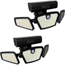 Motion Sensor Lights Indoor/Outdoor 2 Pack 2100LM, 6500K Wireless IP65 Waterproof 3 Heads Outdoor Battery Powered Flood Lights for Garage, Porch, Basement, Barns, Yard, Home Security