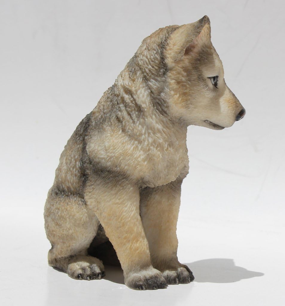 US 4.5 Inch Wolf Cub Sitting Decorative Statue Figurine, Gray and Cream