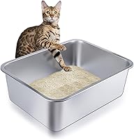 LOPYK Stainless Steel Cat Litter Box, Large High-Sided 17.7x13.8x6" Metal Pan, Non-Stick Odor-Free Easy Clean Splash-Proof for Cats