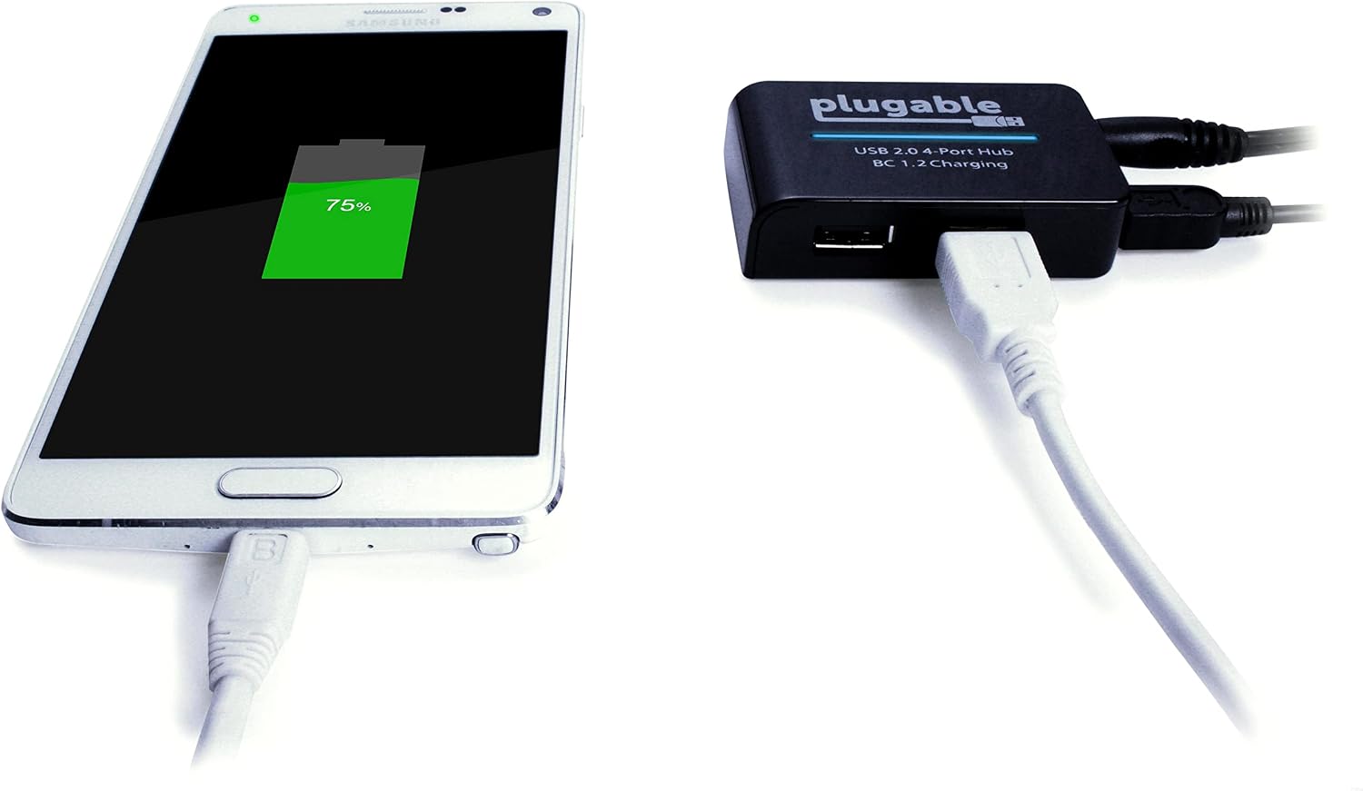 Plugable USB 2.0 4-Port High Speed Hub with 12.5W Power Adapter, Driverless