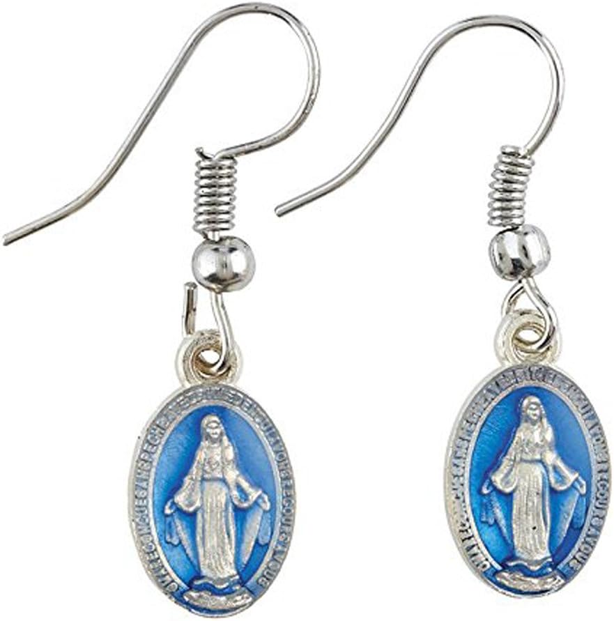 - Miraculous Medal Earrings Mary Our Lady of Grace Jewelry 1 1/4 Inch Long