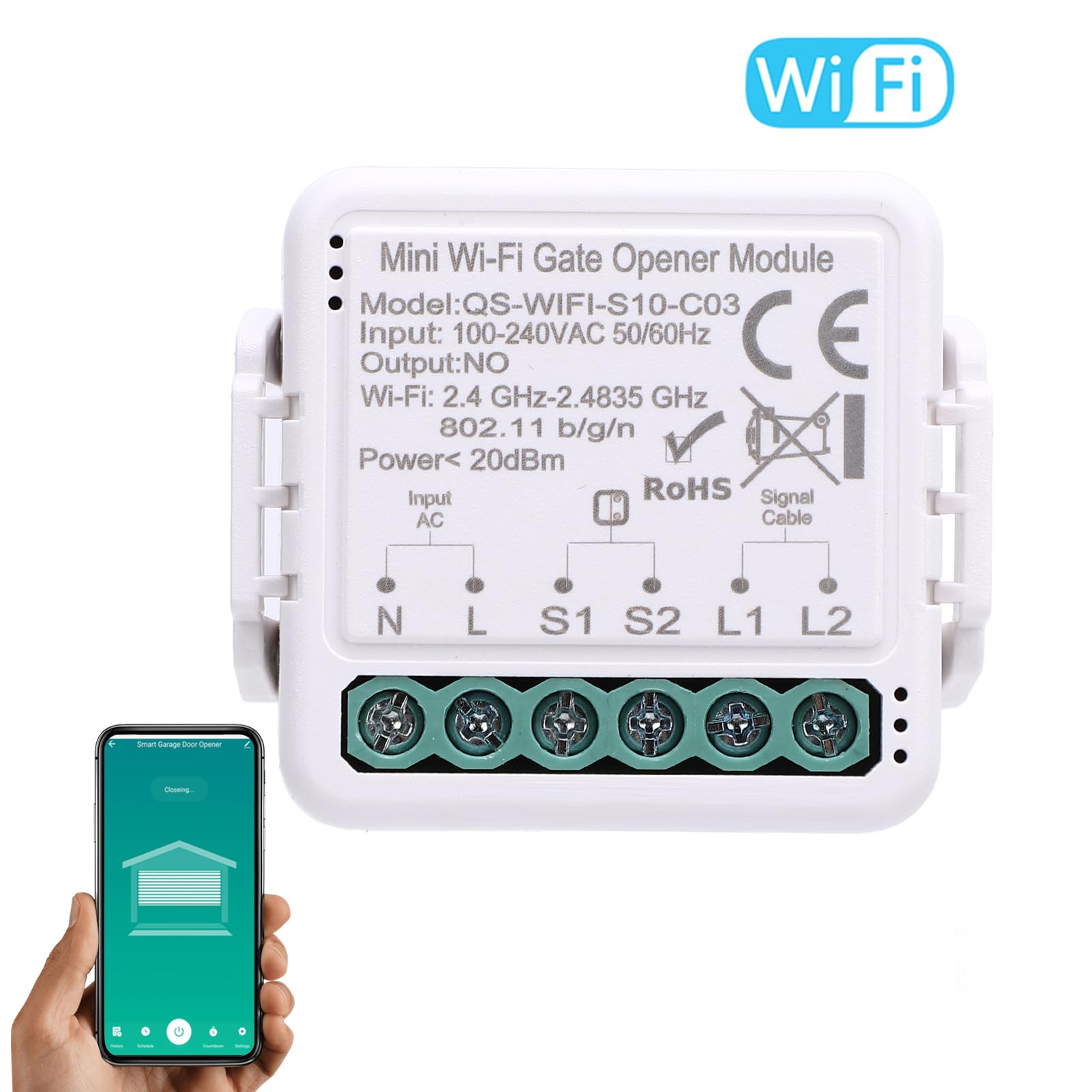 Module de porte de garage intelligent Wifi, ouvre-porte à commande vocale logicielle avec fonction minuterie et télécommande, interrupteur de porte de commande sans fil pour la