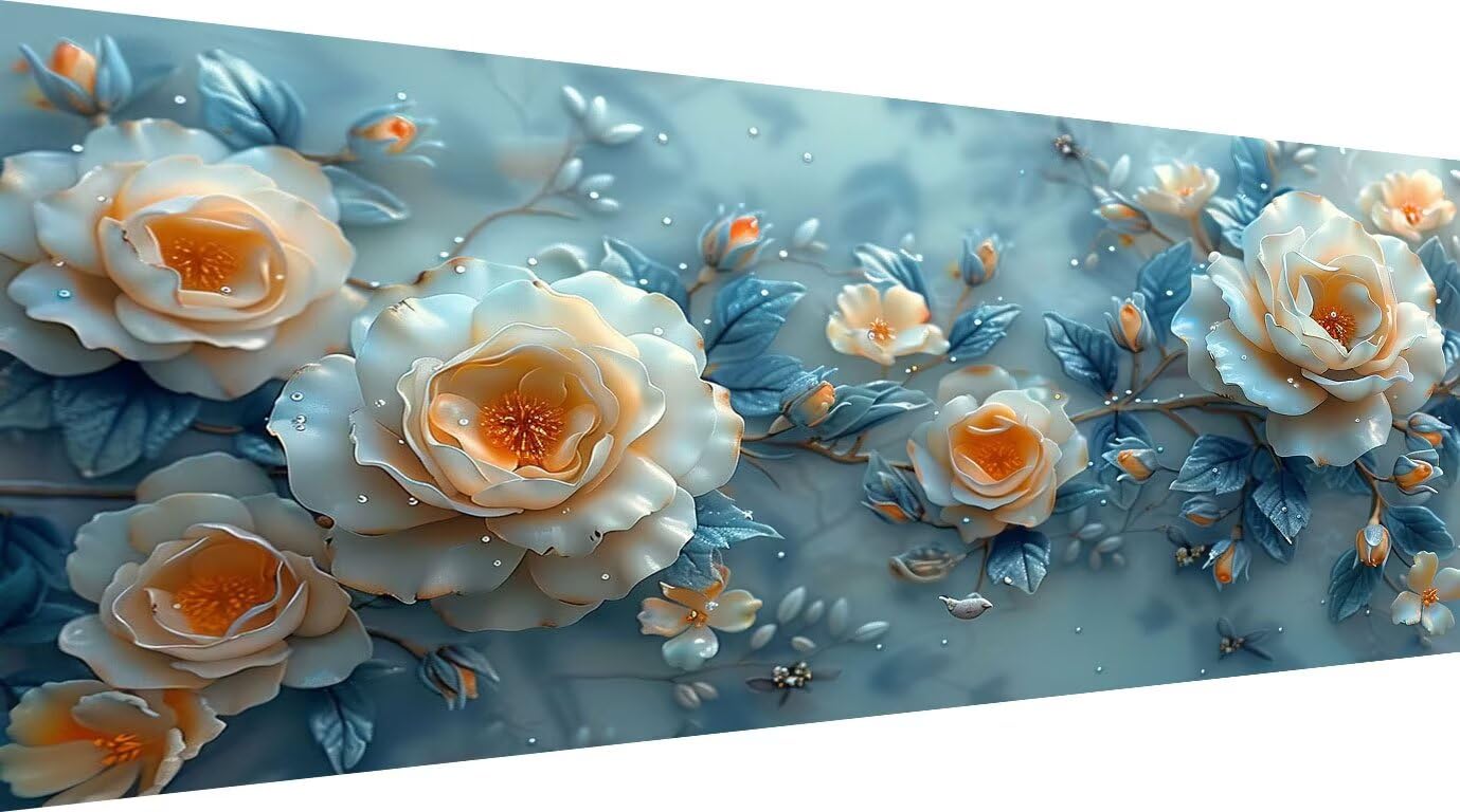 Diamond Painting Erwachsene Set Vollbohrer Blumen, DIY Diamant Painting Bilder Blau Groß 60x120cm, Stickerei Set Kreuzstich Mosaik Bastelset für Anfänger & Kinder, Wanddeko Wohnzimmer Geschenke Y1-808