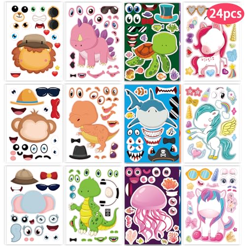 24 Pcs Make Your Own Sticker Sheets for Kids, Mix and Match Anima...