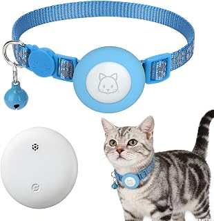 Multifunktionales Katzenhalsband mit AirTag, kompatibel mit iOS, zum Orten Ihres Haustieres, ausgestattet mit einem Sicherheitsverschluss und einem elastischen Band, mit integriertem GPS (blau)