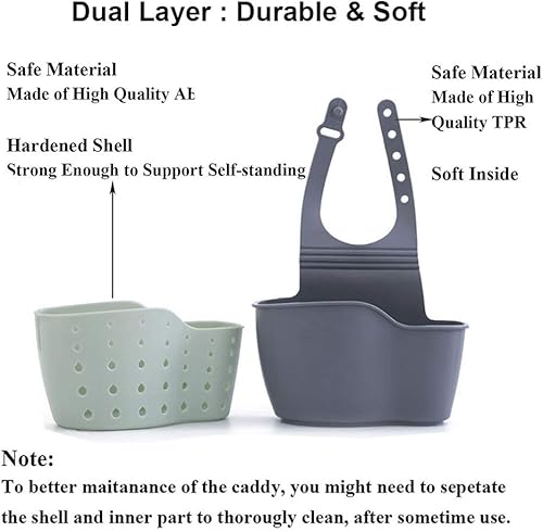 Miniatura 4 de EC ELEGANTCHARM Carrito para Fregadero de Cocina, Soporte de Esponja de Silicona y Plástico, Portajabones Colgante con Correa Ajustable, Incluye